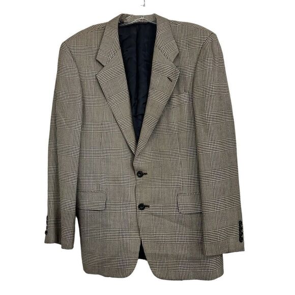 Hickey Freeman Newman Marcus men blazer sport coat houndstooth beige/black 40R - Picture 2 of 7